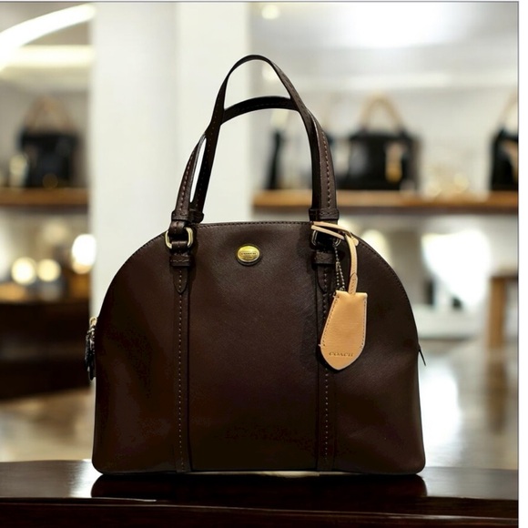 Coach Peyton Chocolate Brown and Cream Leather Handbag - Picture 1 of 6